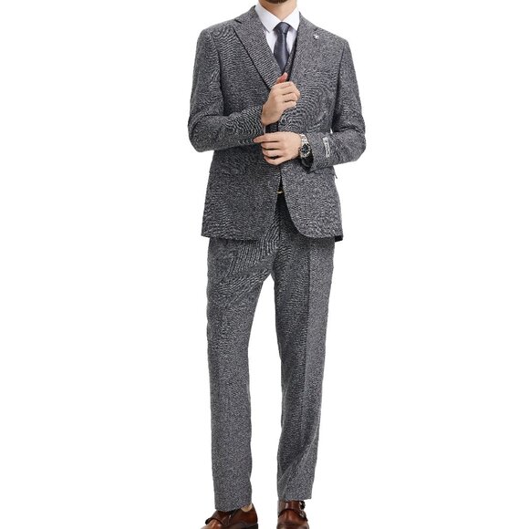 Grey Tweed 3 Piece Stacy Adams Men's Suit - Picture 1 of 6